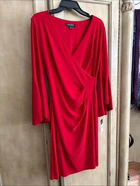 Lauren Ralph Lauren Vibrant Red Draped Wrap Dress